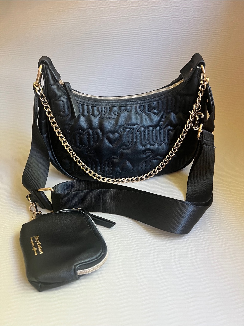 Juicy Couture Quilted Puff Half Moon Crossbody – Black NWOT